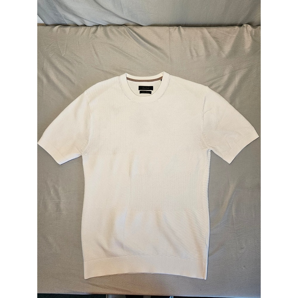 Porter & Ash Knit Sweater Mens Large White Textured Modal Cotton Short Sleeve